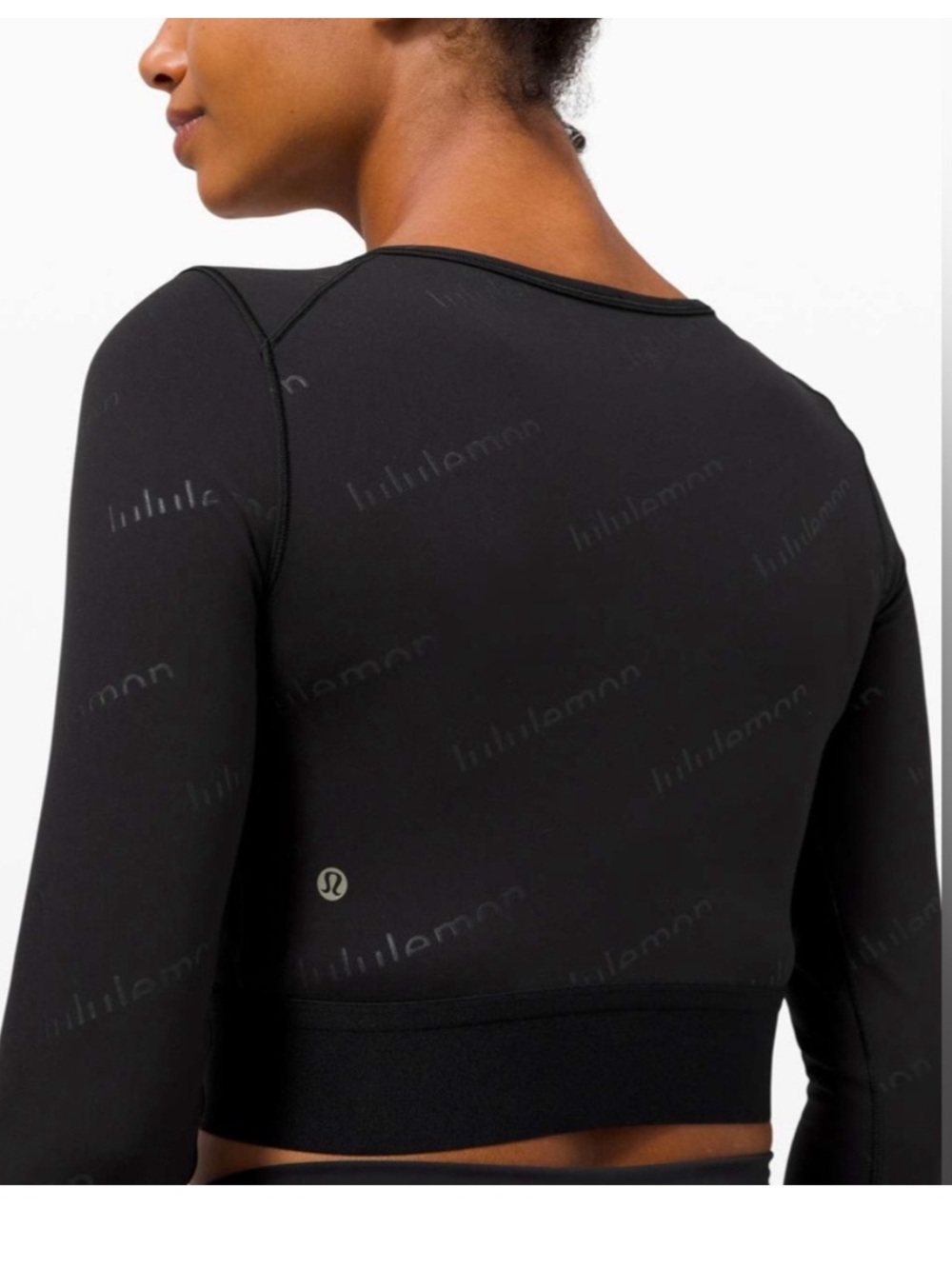 Lululemon- Sz L/XL - S.E Wunder Train Cropped LS- Black Embossed- Gold Logo